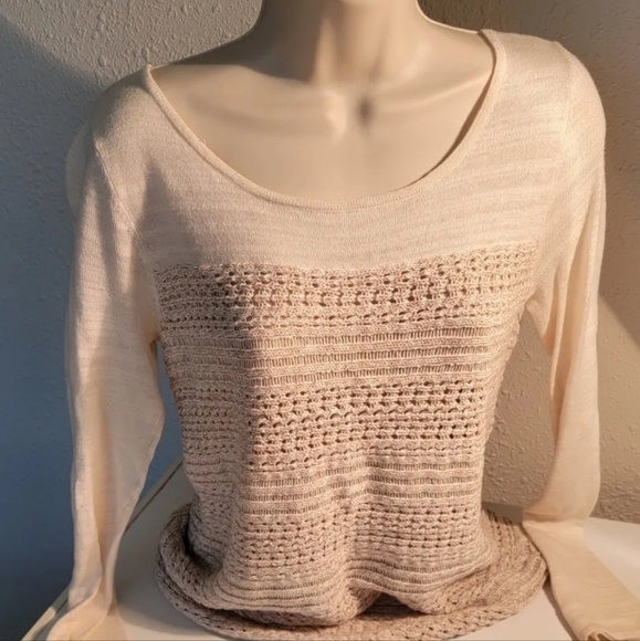 Lucky Brand Live In Love Sweater Womens Medium M Open Knit Crocheted wool blend - Picture 2 of 9